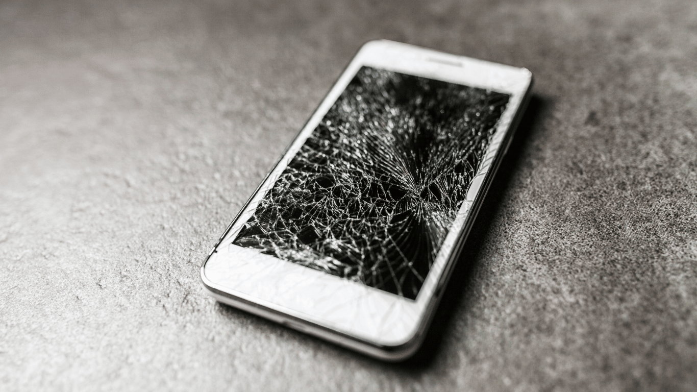 A smartphone with a cracked screen.