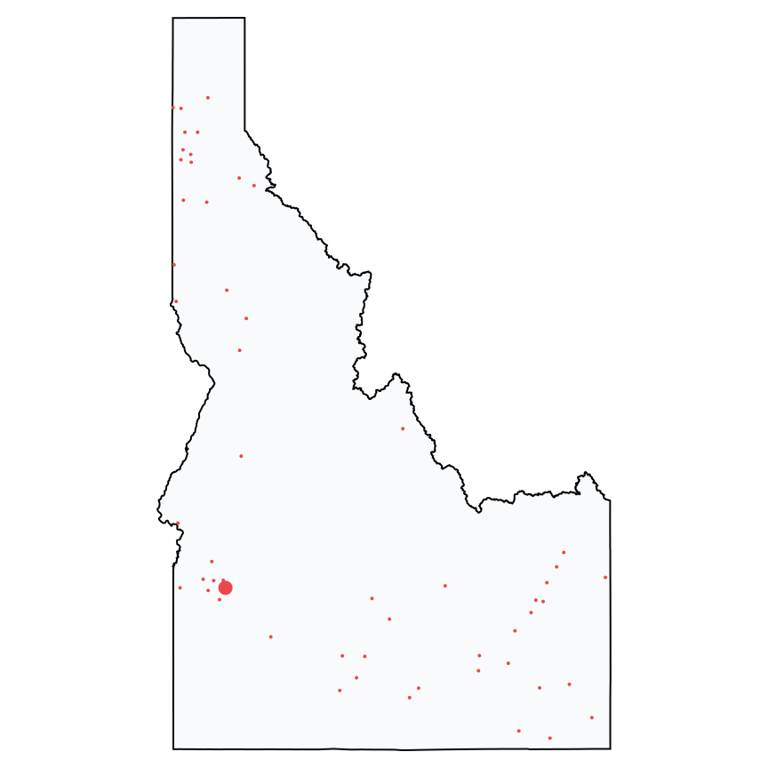 A map showing all Ace Hardware locations in Idaho