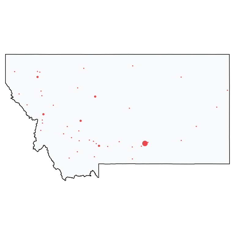 A map showing all Ace Hardware locations in Montana