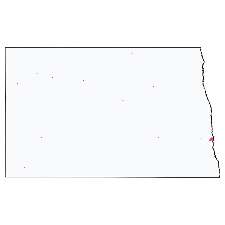 A map showing all Ace Hardware locations in North Dakota