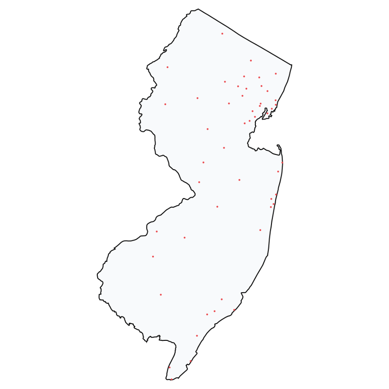 A map showing all Ace Hardware locations in New Jersey