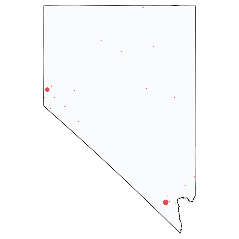 A map showing all Ace Hardware locations in Nevada