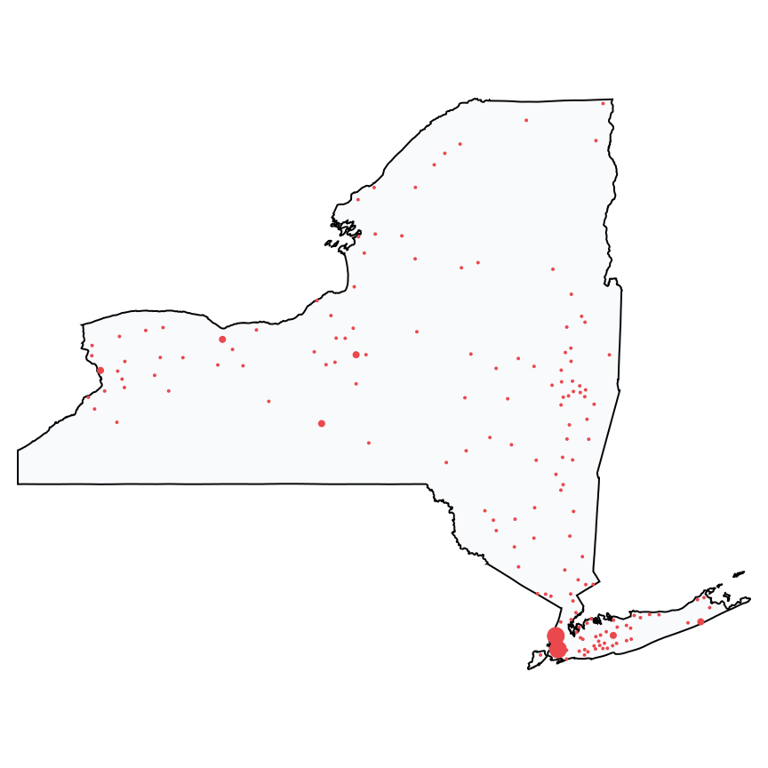 A map showing all Ace Hardware locations in New York