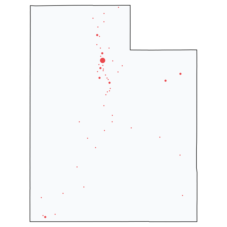 A map showing all Ace Hardware locations in Utah