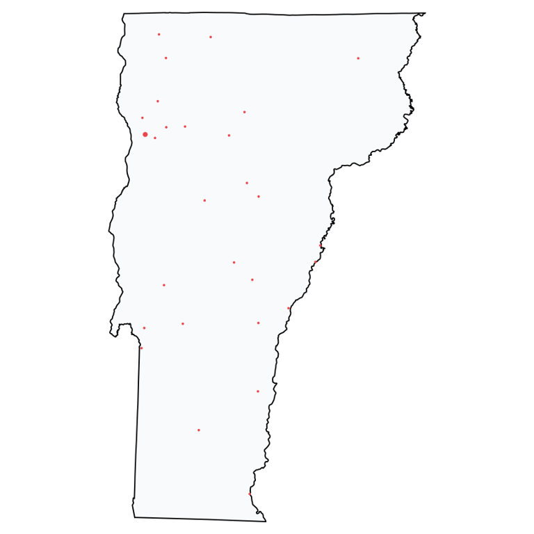 A map showing all Ace Hardware locations in Vermont