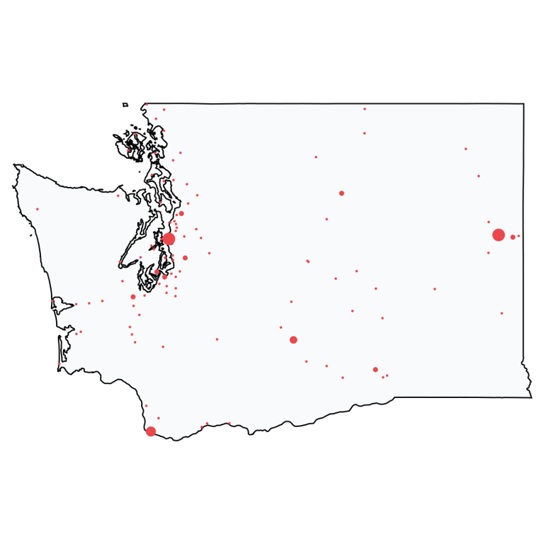 A map showing all Ace Hardware locations in Washington