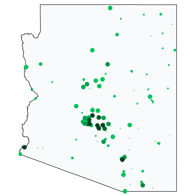 A map showing all Allpoint locations in Arizona