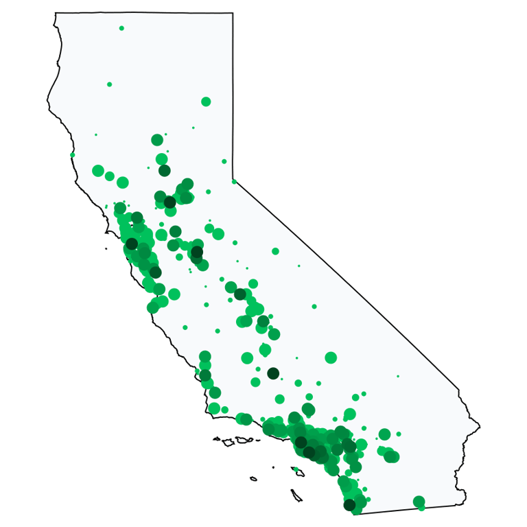 A map showing all Allpoint locations in California