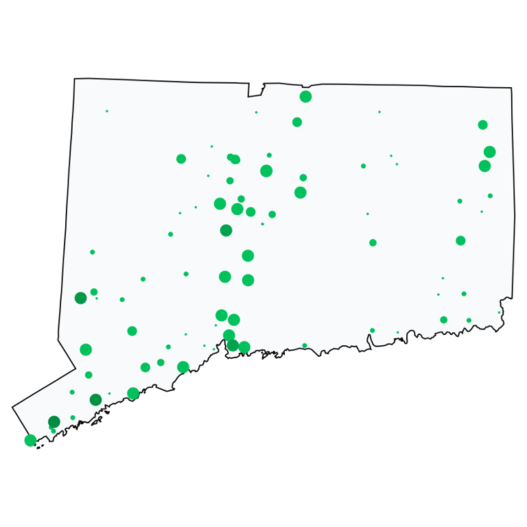 A map showing all Allpoint locations in Connecticut