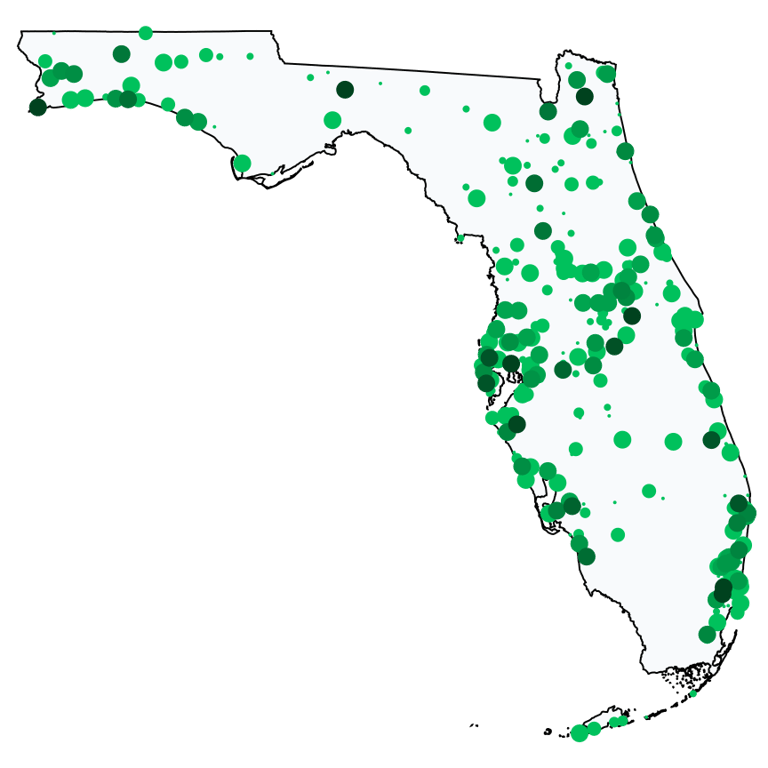 A map showing all Allpoint locations in Florida