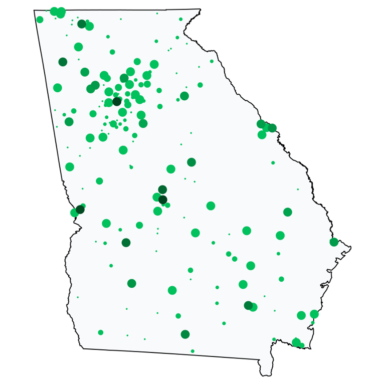 A map showing all Allpoint locations in Georgia