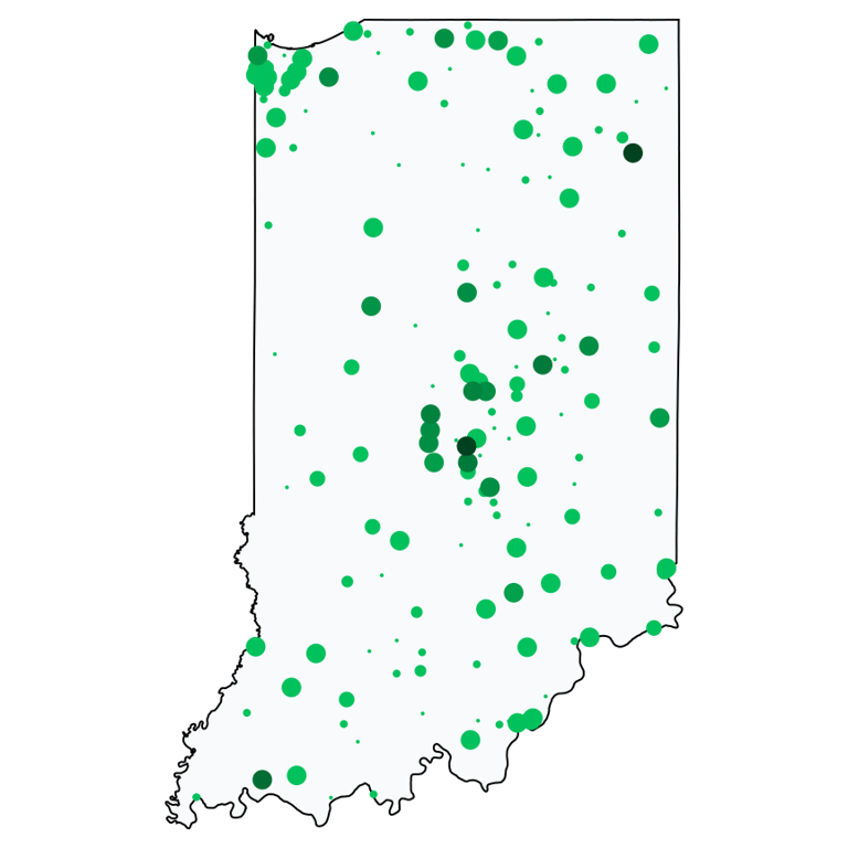 A map showing all Allpoint locations in Indiana