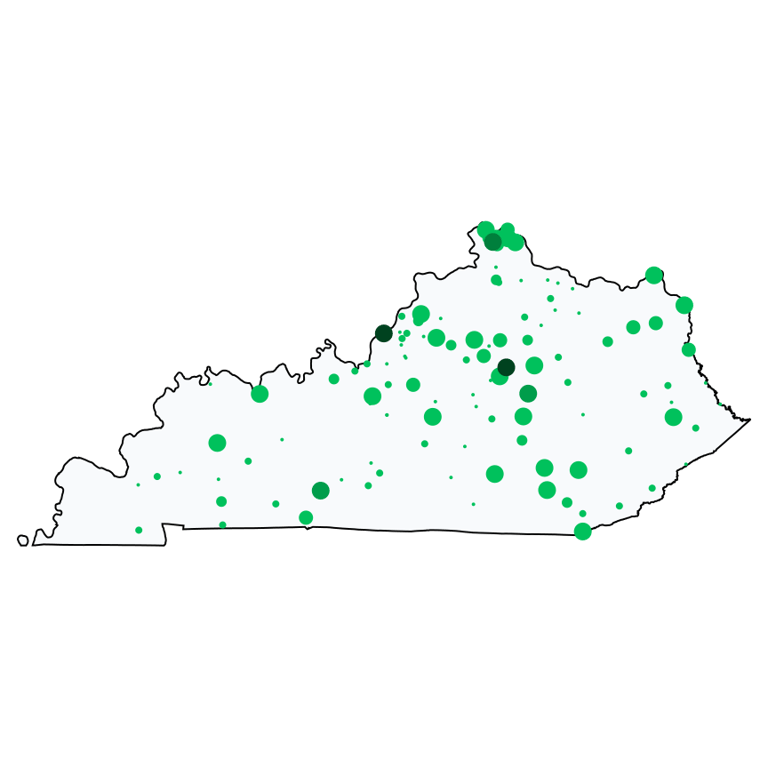 A map showing all Allpoint locations in Kentucky