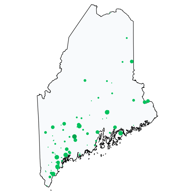 A map showing all Allpoint locations in Maine