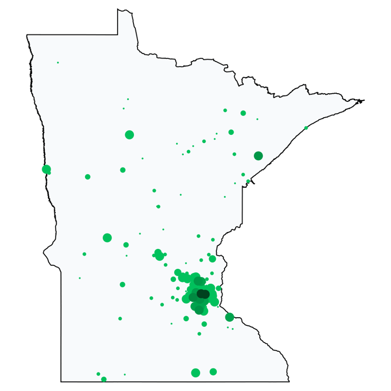 A map showing all Allpoint locations in Minnesota