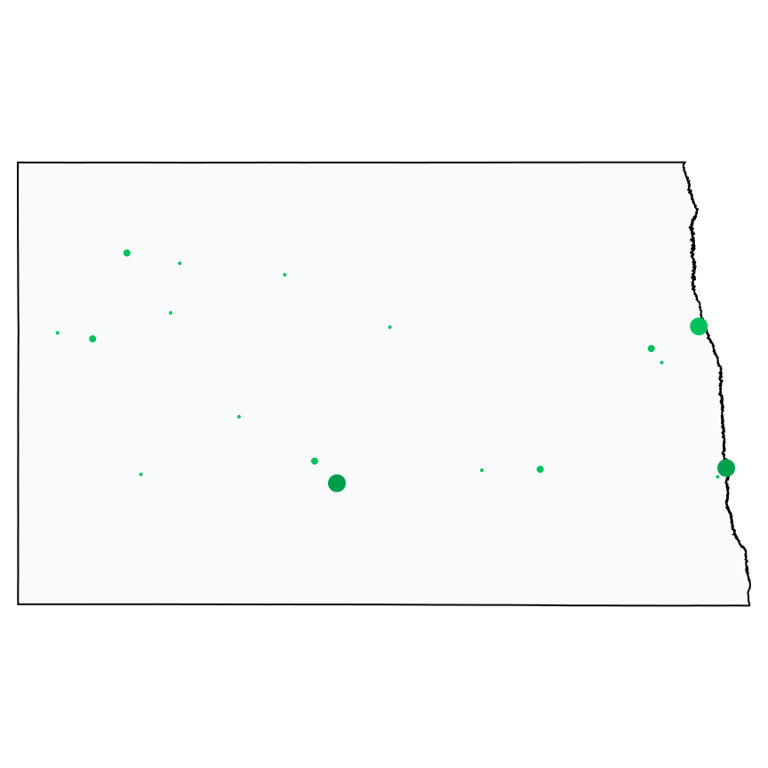 A map showing all Allpoint locations in North Dakota