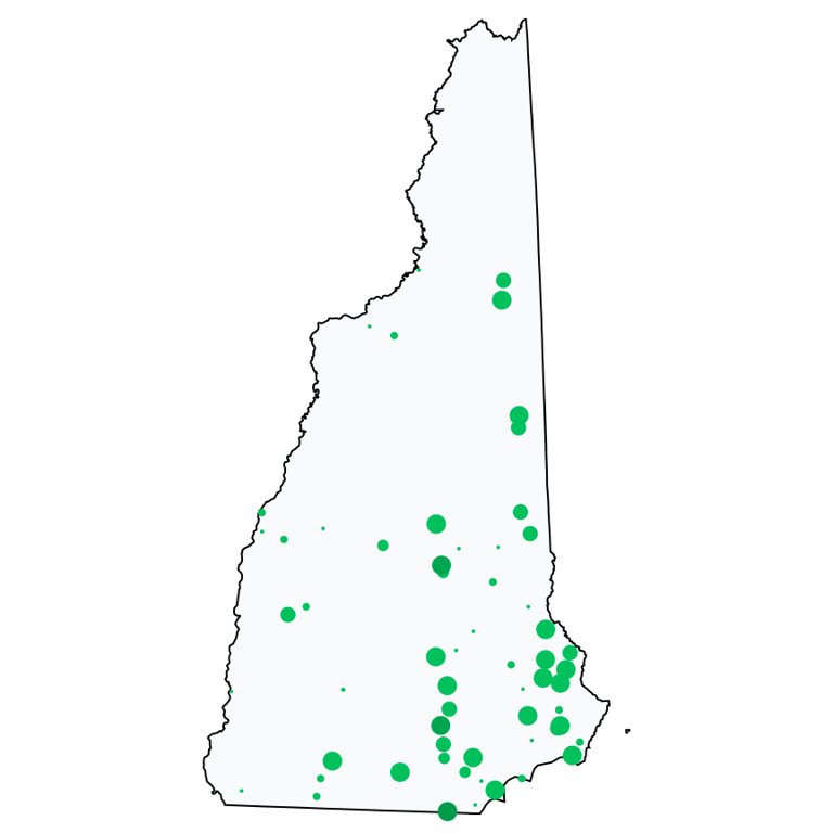 A map showing all Allpoint locations in New Hampshire