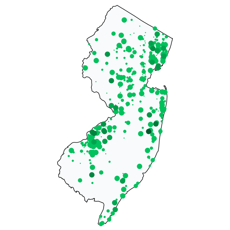 A map showing all Allpoint locations in New Jersey