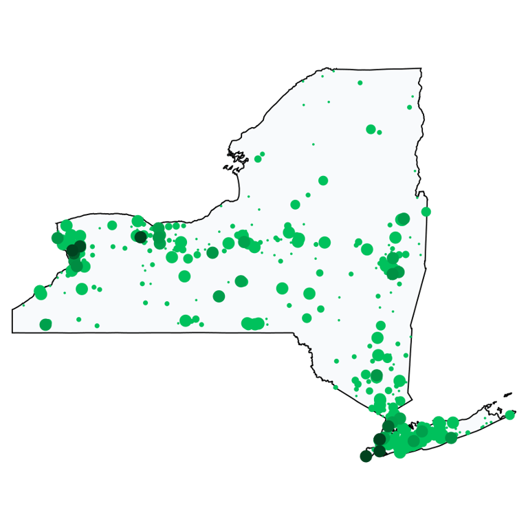 A map showing all Allpoint locations in New York