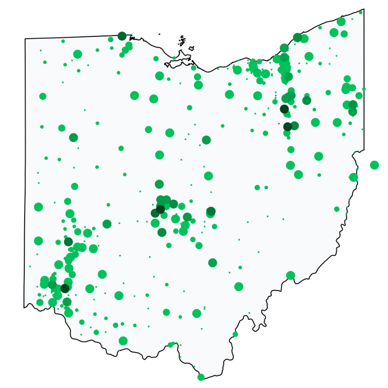 A map showing all Allpoint locations in Ohio