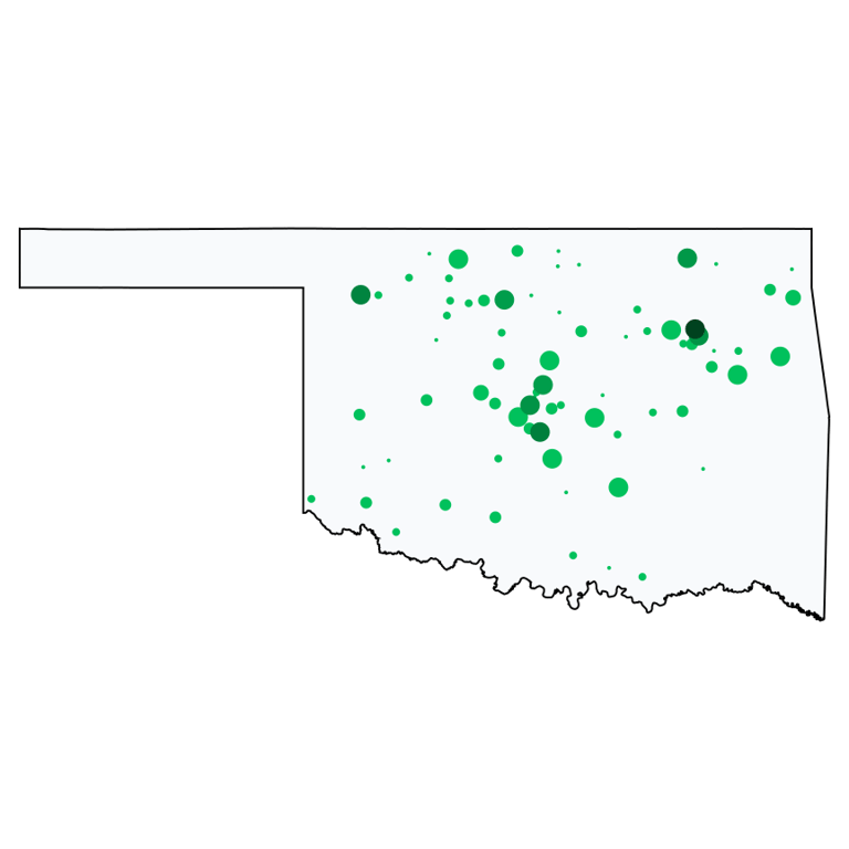 A map showing all Allpoint locations in Oklahoma