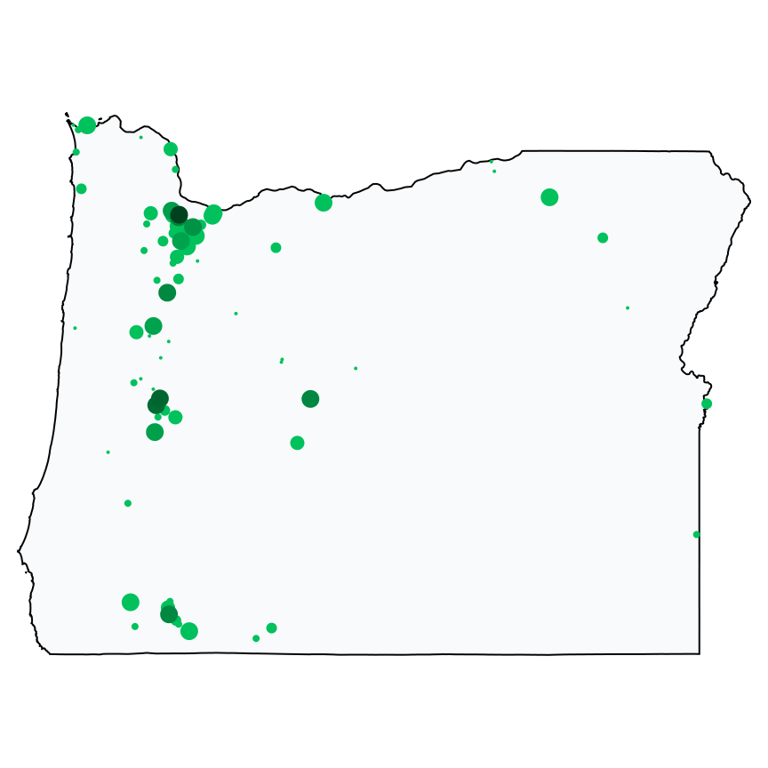 A map showing all Allpoint locations in Oregon