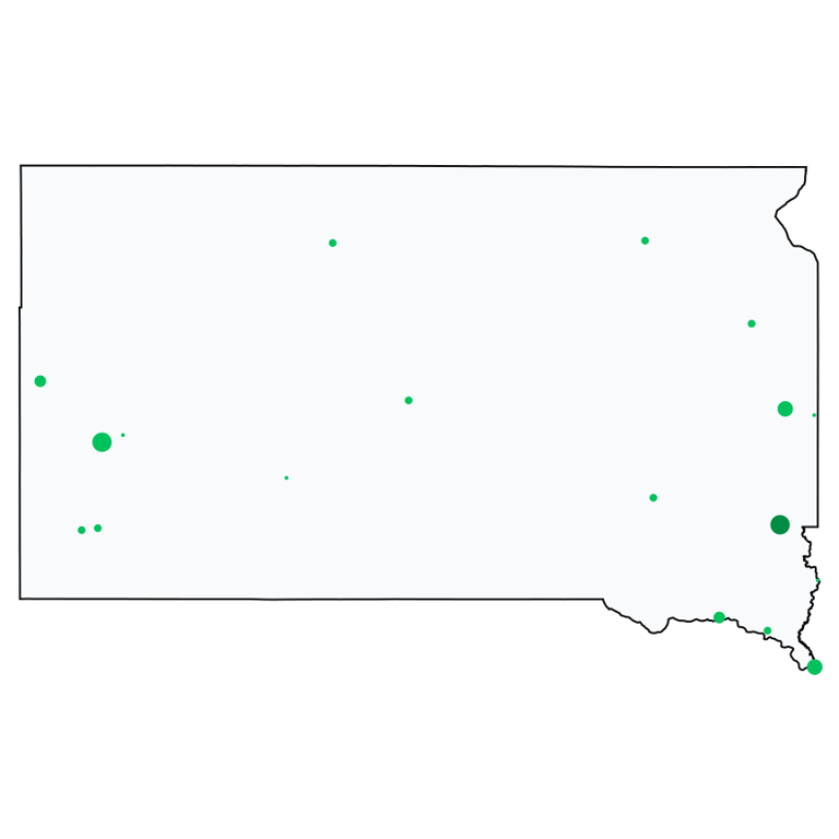 A map showing all Allpoint locations in South Dakota