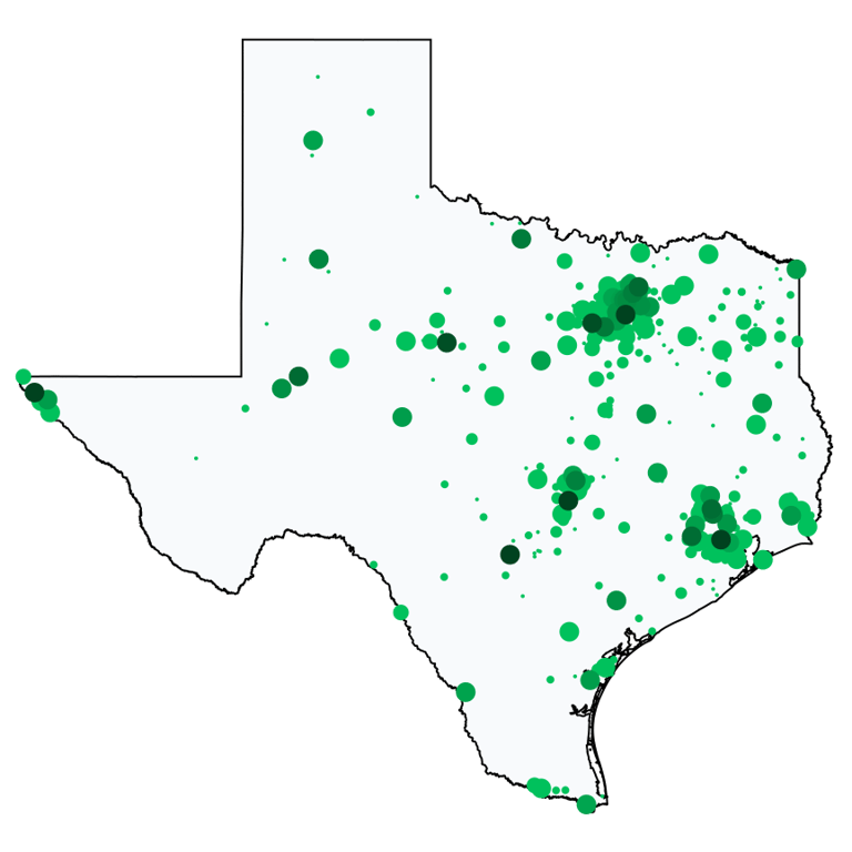 A map showing all Allpoint locations in Texas