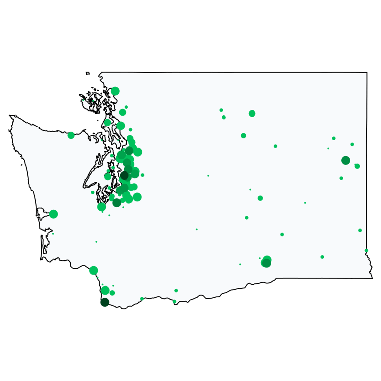 A map showing all Allpoint locations in Washington