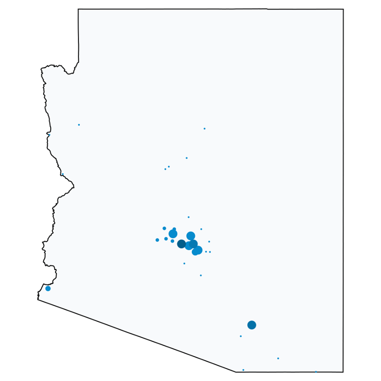 A map showing all AT&T locations in Arizona