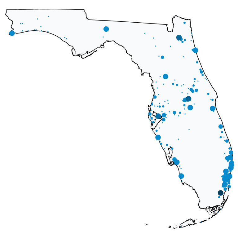 A map showing all AT&T locations in Florida