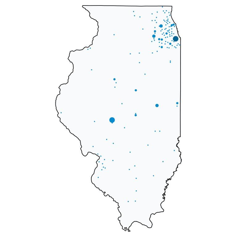 A map showing all AT&T locations in Illinois