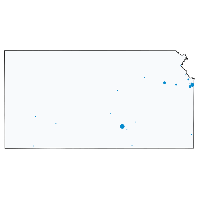 A map showing all AT&T locations in Kansas