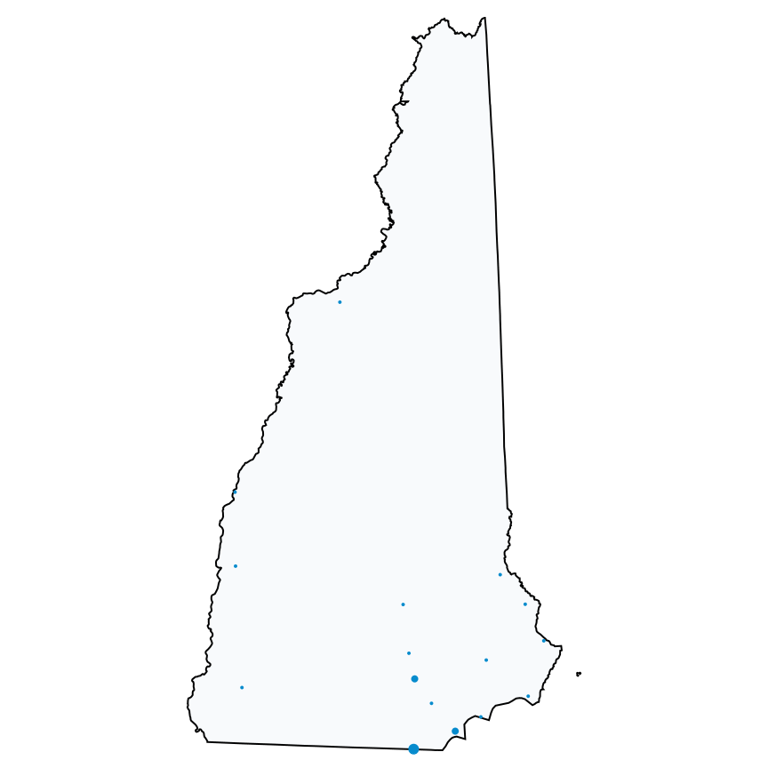 A map showing all AT&T locations in New Hampshire