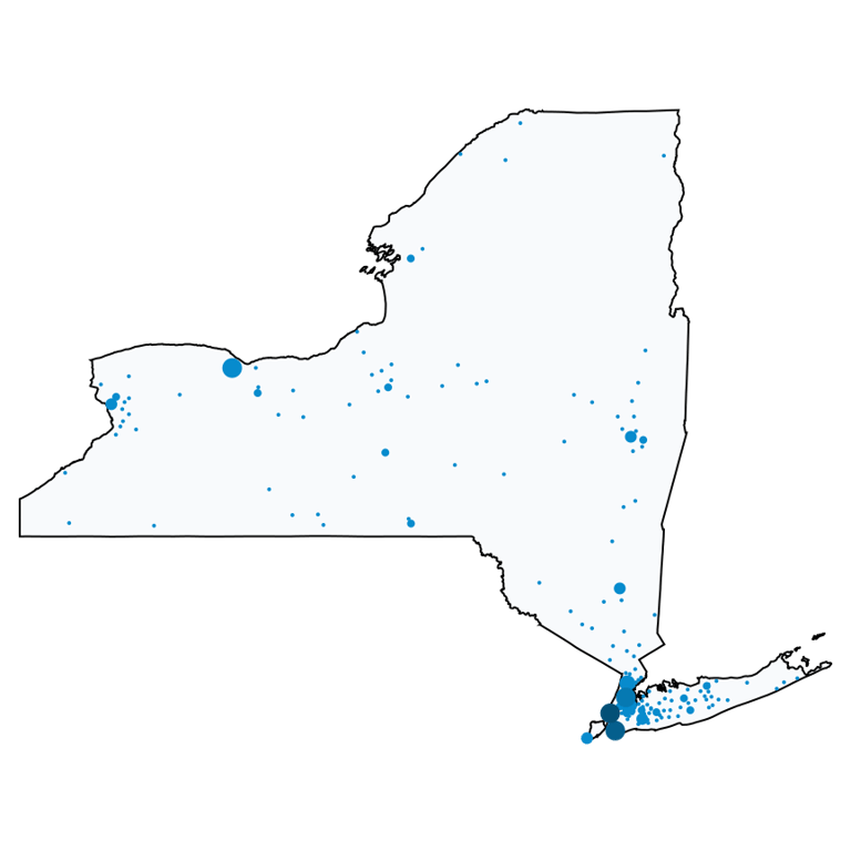 A map showing all AT&T locations in New York