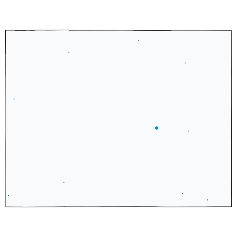 A map showing all AT&T locations in Wyoming