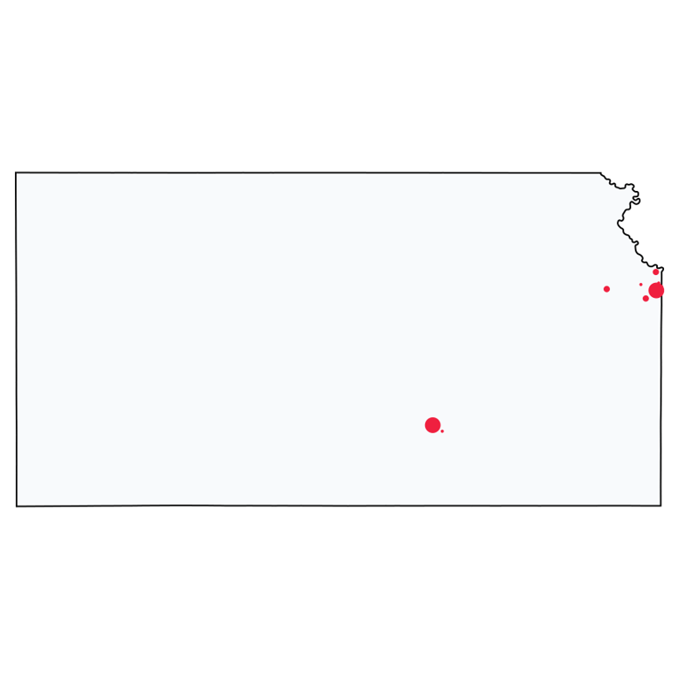 A map showing all Bank of America locations in Kansas