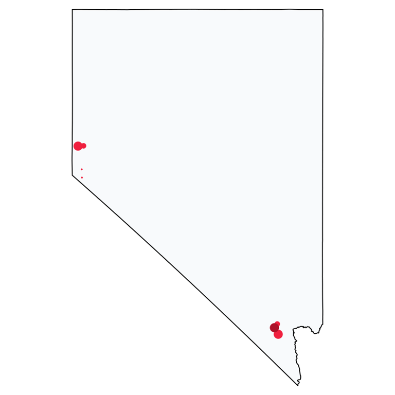 A map showing all Bank of America locations in Nevada