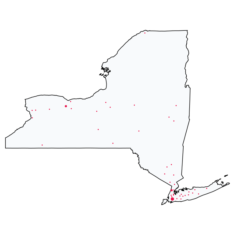 A map showing all BJ's Wholesale Club locations in New York