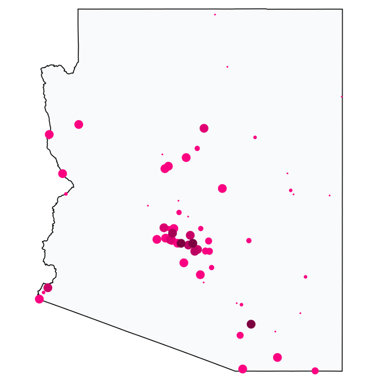 A map showing all Cell Phone Stores locations in Arizona