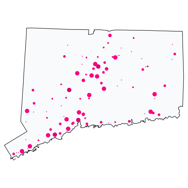 A map showing all Cell Phone Stores locations in Connecticut