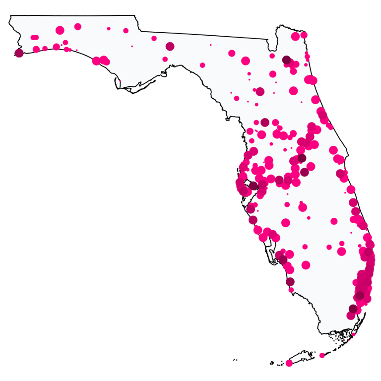 A map showing all Cell Phone Stores locations in Florida