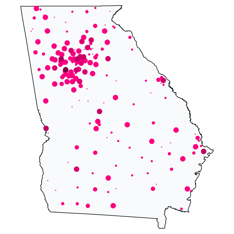 A map showing all Cell Phone Stores locations in Georgia