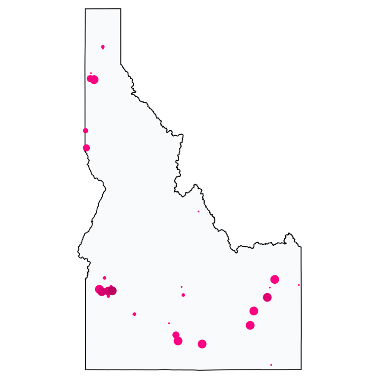 A map showing all Cell Phone Stores locations in Idaho