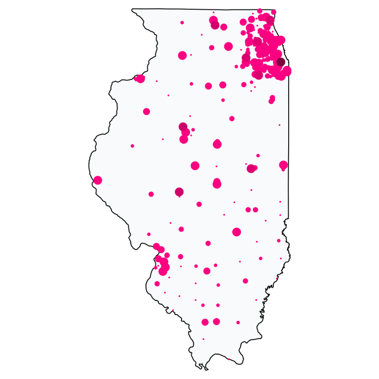 A map showing all Cell Phone Stores locations in Illinois