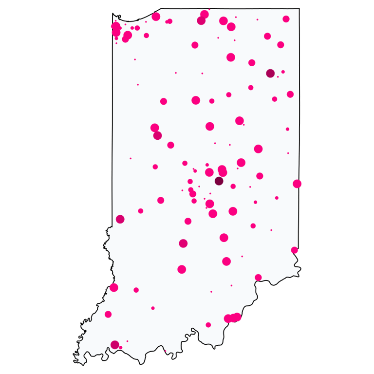 A map showing all Cell Phone Stores locations in Indiana