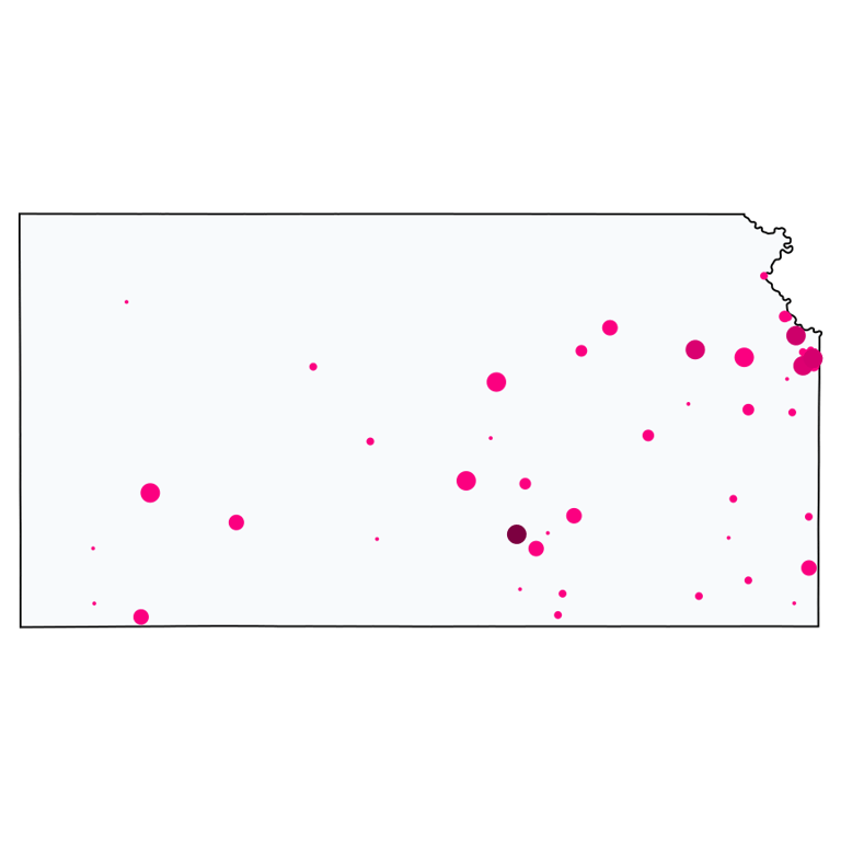 A map showing all Cell Phone Stores locations in Kansas