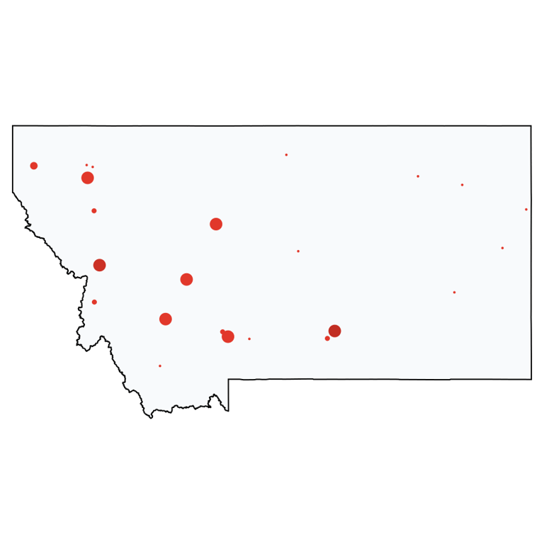 A map showing all Cell Phone Stores locations in Montana