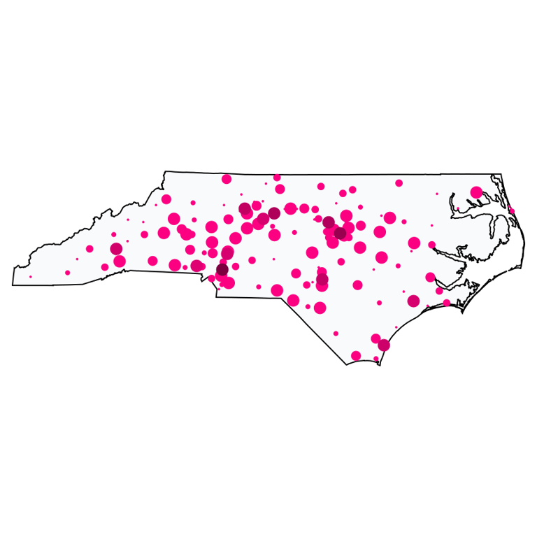 A map showing all Cell Phone Stores locations in North Carolina