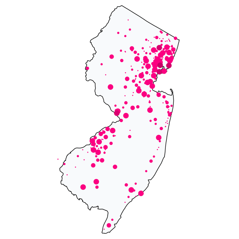 A map showing all Cell Phone Stores locations in New Jersey